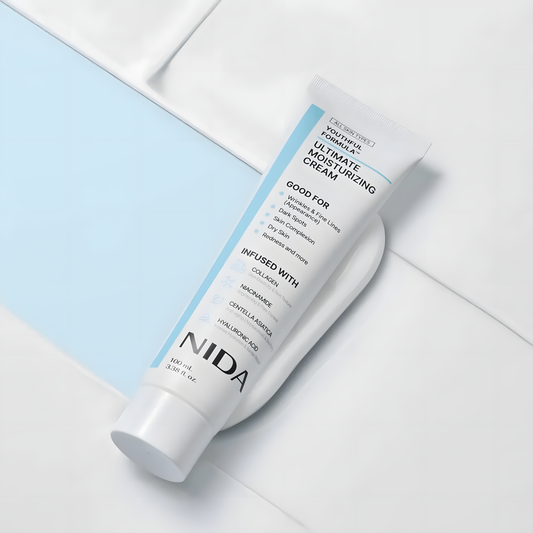 Tube of NIDA cream on a light background