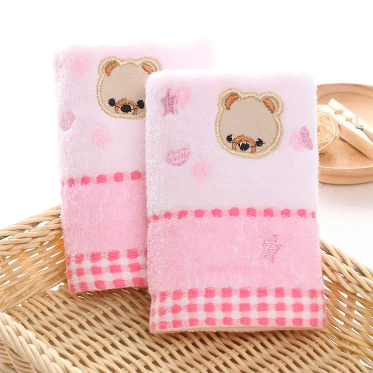 2pcs Soft Cotton Cartoon Bear Face Towels for Kids
