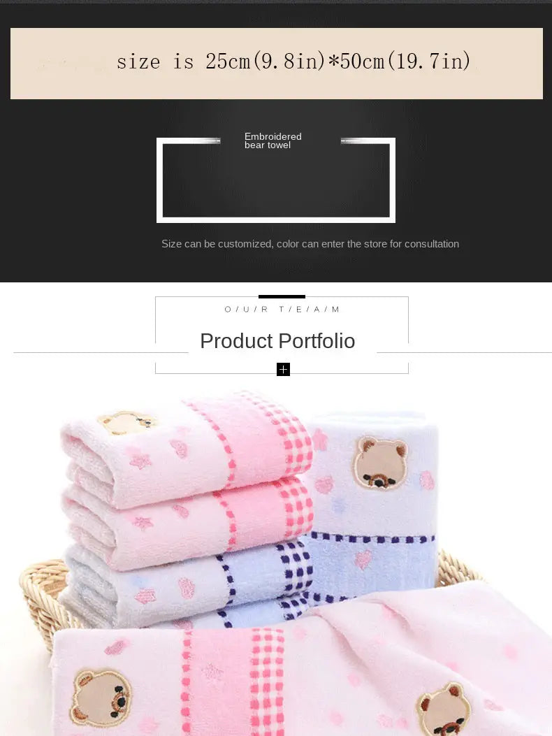 2pcs Soft Cotton Cartoon Bear Face Towels for Kids